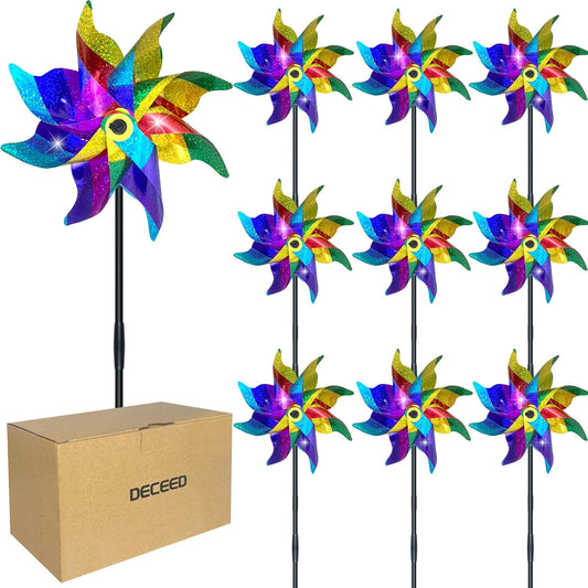 10 PCS Reflective Pinwheels for Yard and Garden Bird Devices Pre-Installed Sparkly Wind Spinner Deterrent to Scare Birds Away from Yard Patio Farm (Multicolor-1)