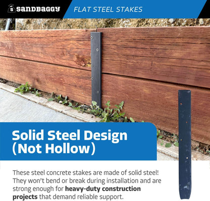Sandbaggy Flat Steel Stakes for Concrete Forms with Nail Holes - 1.5" Wide - Painted - Removable, Reusable, V Point End - Construction Grade Stakes (20, 12 inch)