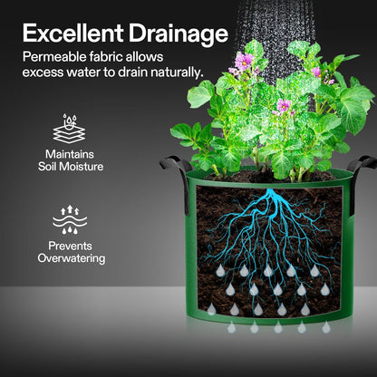 VIVOSUN 5-Pack 7-Gallon Colored Grow Bags, 350G Thick nonwoven Fabric Pots with Handles for Flowers, Fruits and Vegetables