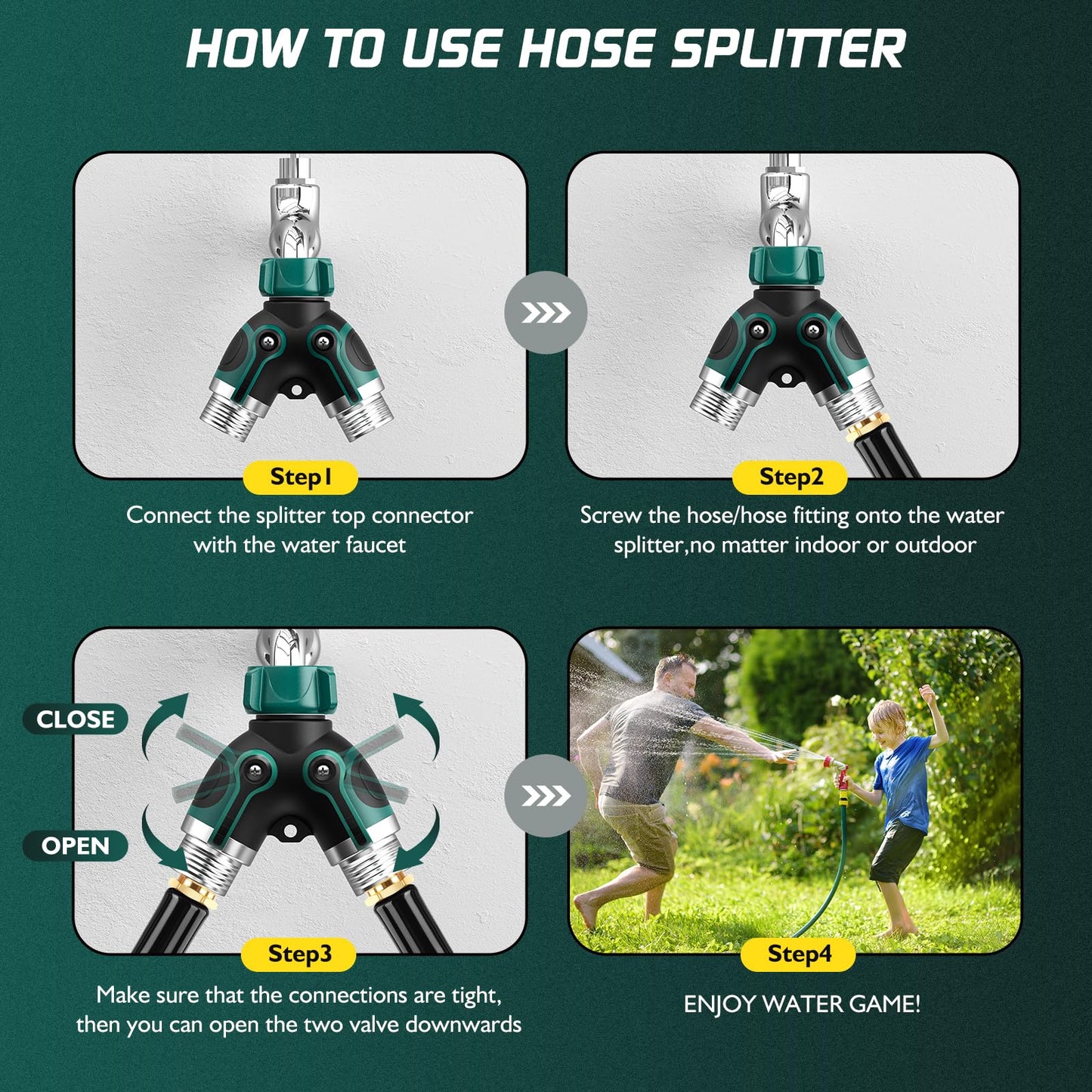 2 Way Garden Hose Splitter with Shut Off Valve,Water Spigot Splitter for 3/4" Hose Connector,Heavy
