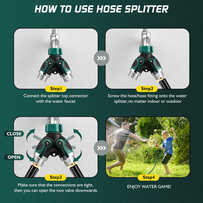 2 Way Garden Hose Splitter with Shut Off Valve,Water Spigot Splitter for 3/4" Hose Connector,Heavy