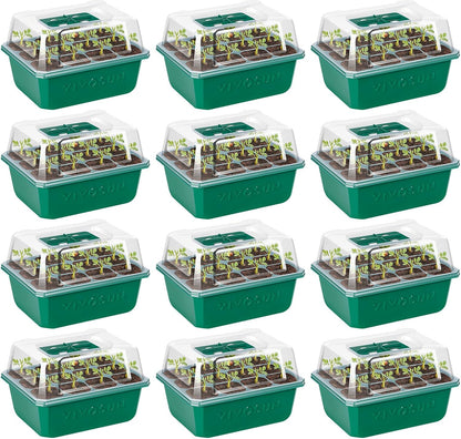 VIVOSUN 12-Pack Seed Starter Trays, 144-Cell Seed Starter Kit with Humidity Dome, Flat Reusable Plant Germination Trays with Drain Hole, Green Propagation Tray for Planting Seeds