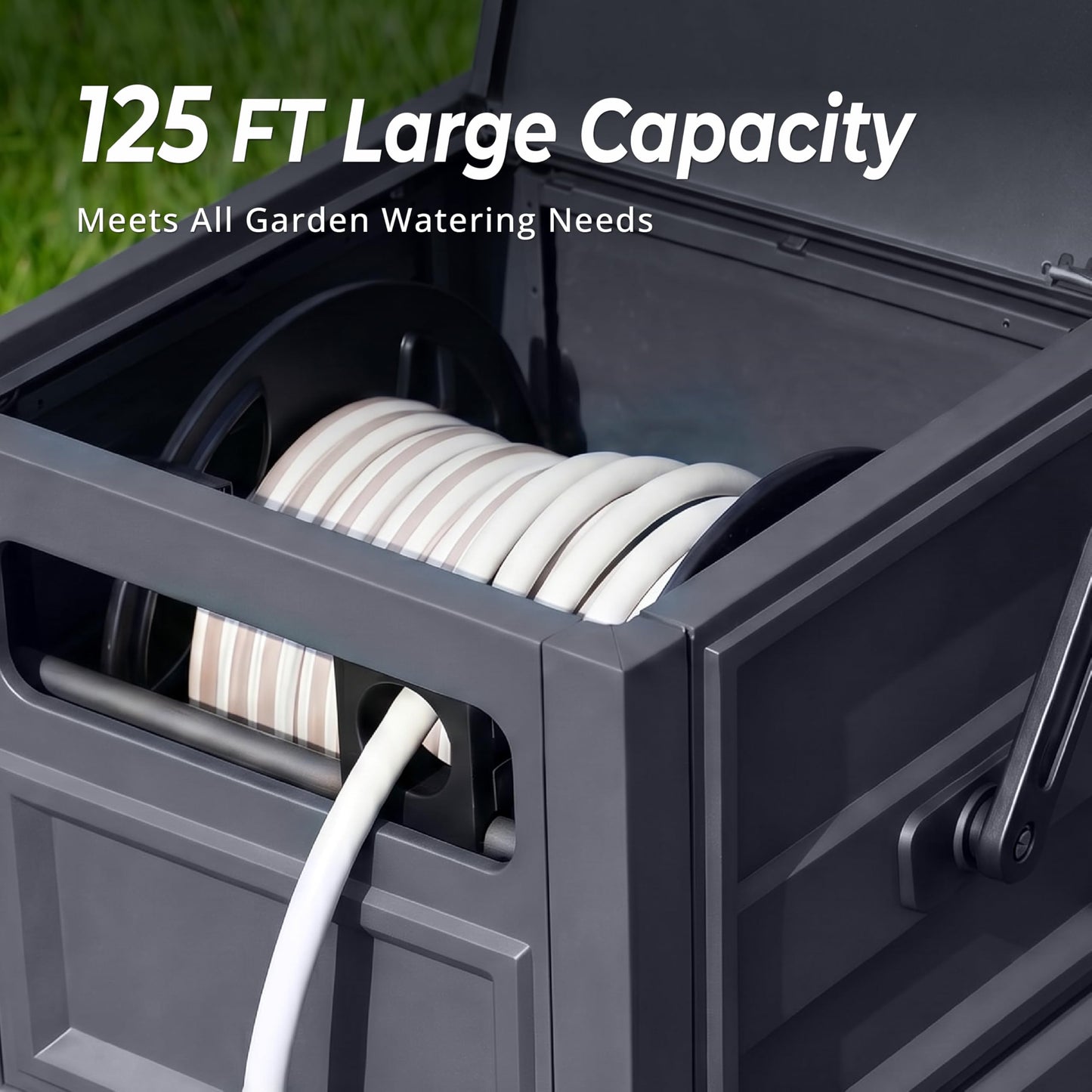 Garden Hose Reel Hideaway, Heavy Duty Metal Hose Reel Box Holds 125FT x 5/8" Hose, Steel Hose