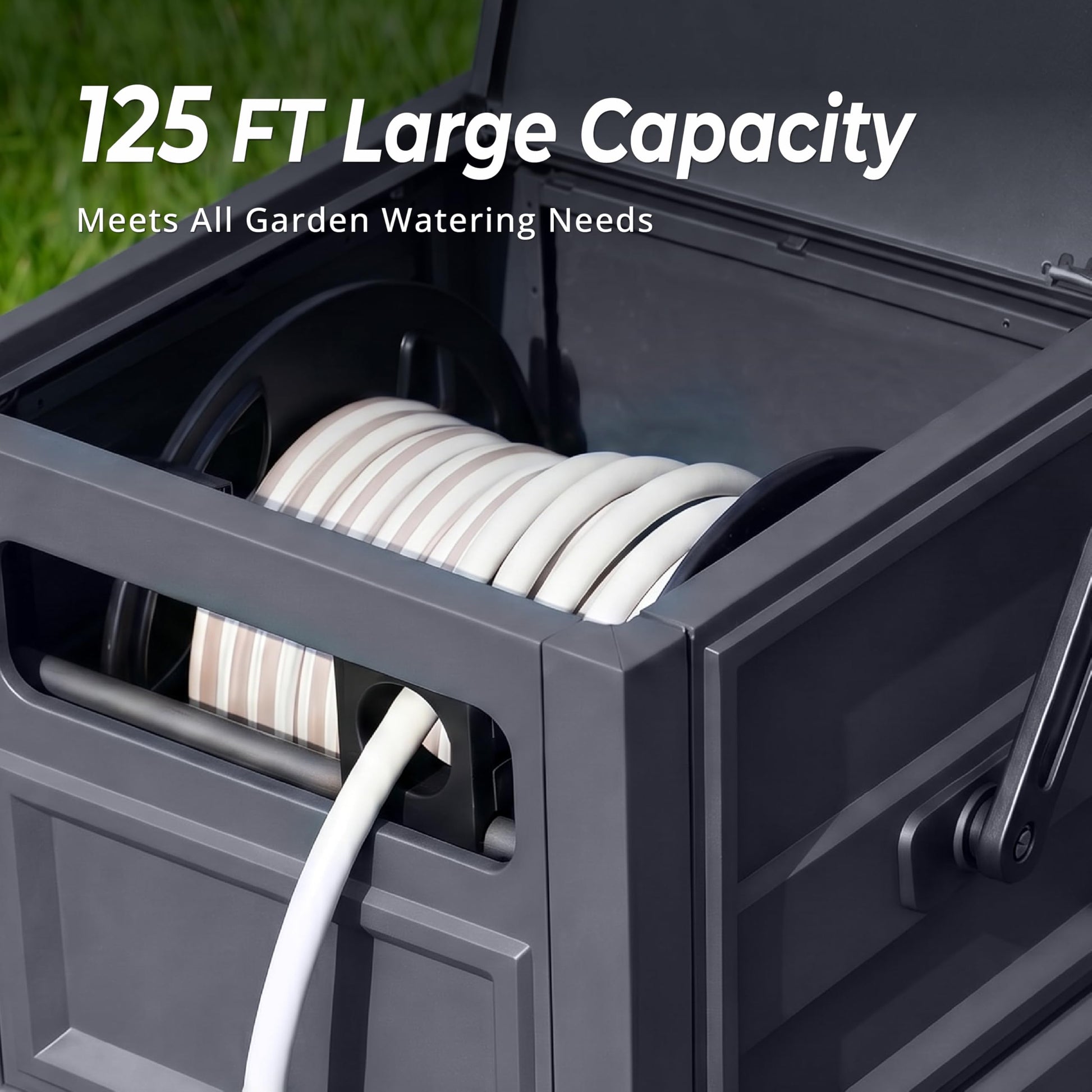 Garden Hose Reel Hideaway, Heavy Duty Metal Hose Reel Box Holds 125FT x 5/8" Hose, Steel Hose