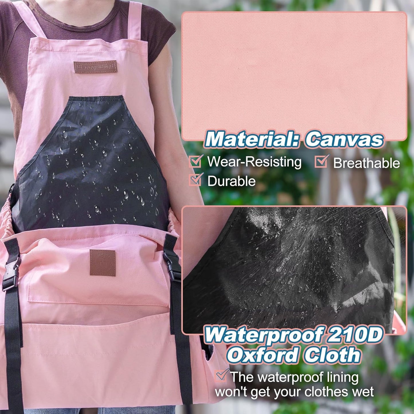 Berry&Bird Harvest Apron, Canvas Gardening Apron with Pockets and Harvesting Pouch Waterproof Harvesting Apron