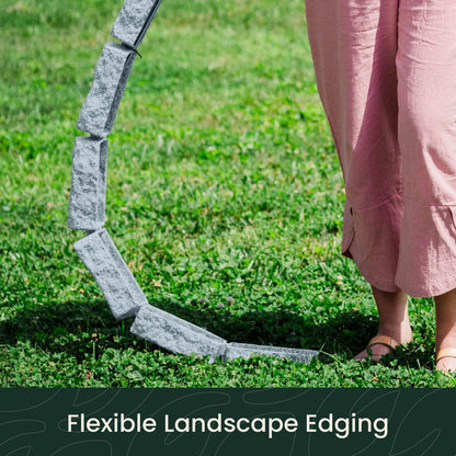 Beuta Landscape Edging | Garden Edging Border | Faux Stone Bricks for Lawn edging, Flower beds, Pathways & Yard Edging– 10 Packs | Each Section Has 6 Bricks 48"L x 4"W x 2.25"H | 30 Spikes |Greystone
