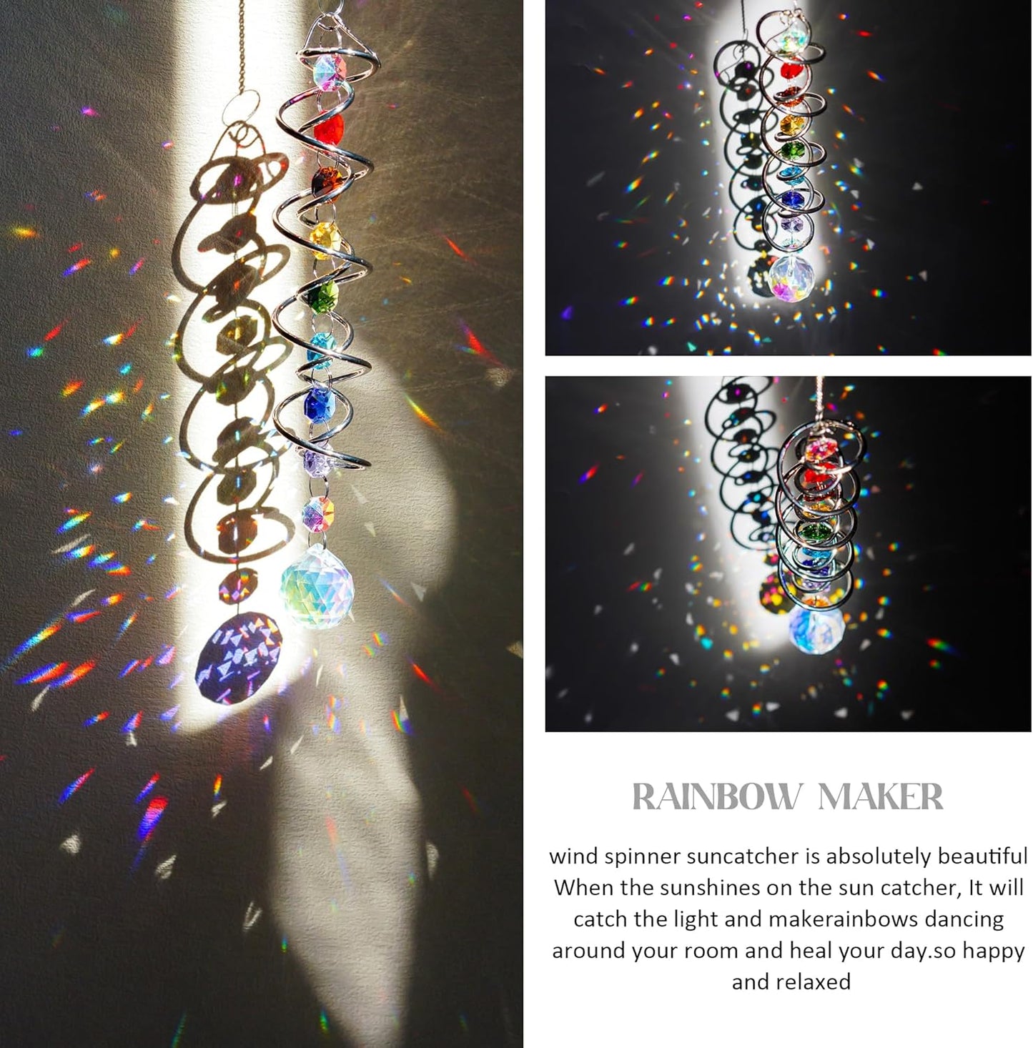 H&D HYALINE & DORA Sun Catchers for Windows,Crystal Sun Catcher with Seven Chakra Beads,Decorative Wind Spinner Tail Suncatcher for Indoor Christmas Decoration 20.5in