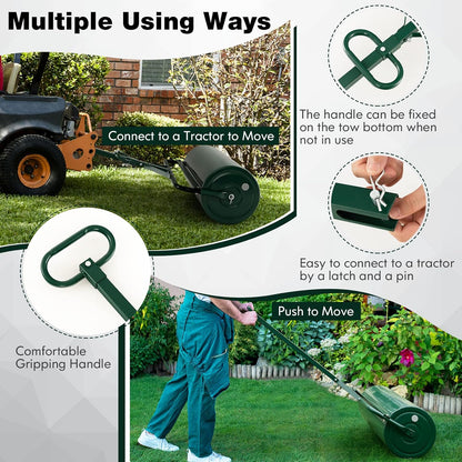 Goplus Push/Tow-Behind Lawn Roller, 17 Gallon/63L Water/Sand-Filled Sod Drum With Detachable Gripping Handle, 12 by 36-Inch, Green - for Garden, Yard, Farm