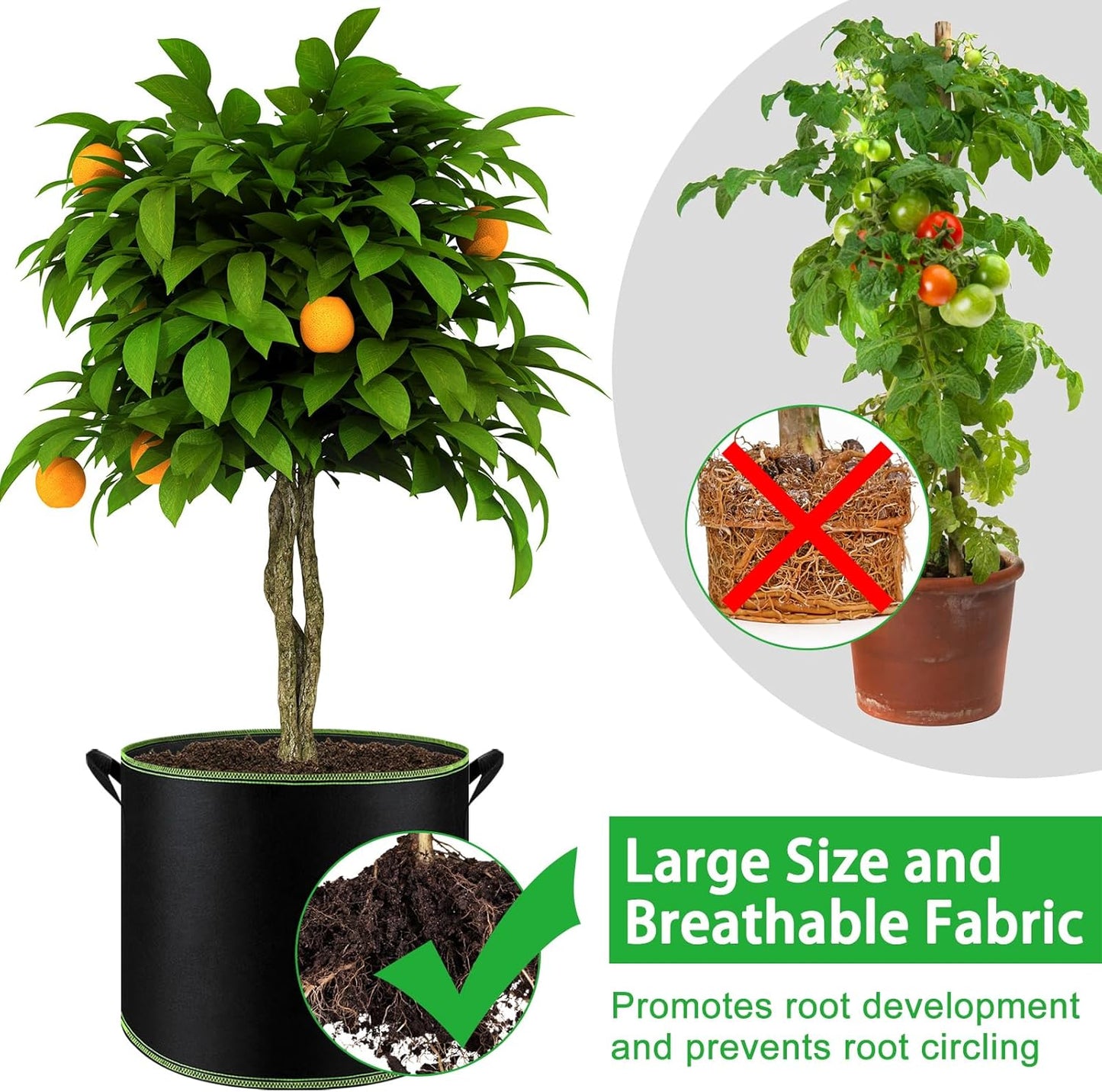 NACHLYNN 5-Pack 7 Gallon Grow Bags Thickened Nonwoven Fabric Pots with Handles Heavy Duty Aeration Fabric Pots Plant or Fruits Flowers Plant for Gardening
