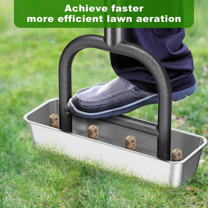 Lawn Coring Aerator Tool, Stainless Steel 4-Core Manual Plug Aerator for Yard & Lawn Aeration, Durable Aeration Tool with Soft Rubber Grip for Compacted Soil & Grass Care