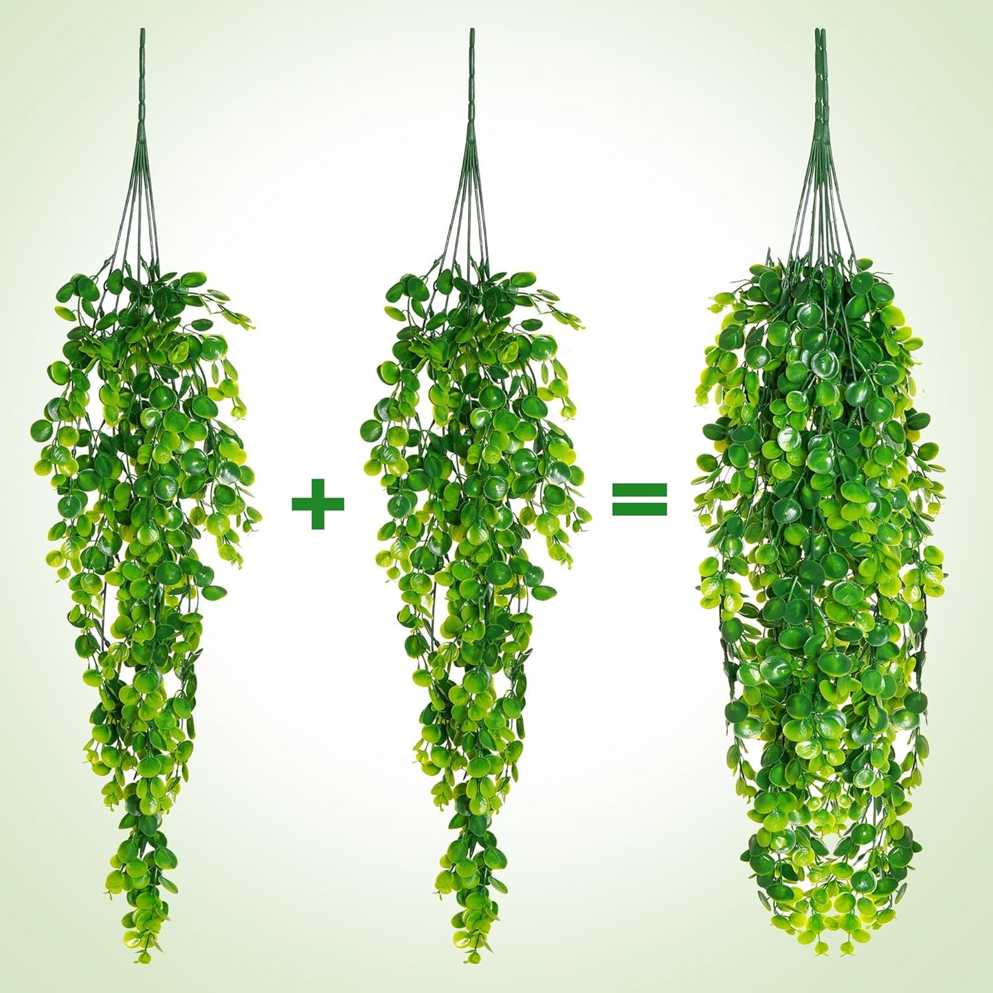 jiebor 4Pcs Fake Artificial Plastic Greenery Faux Hanging Plants Ferns Eucalyptus Vines for Bathroom Living Room Home Indoor Outdoor Office Wall Shelf Decor
