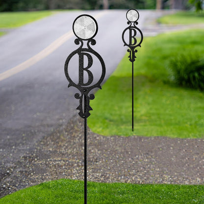 Touch of Class Pathways Reflective Driveway Marker Stake Set of Two for Outdoor Use | Custom Monogram Initial Design | Personalized Tall Reflector Set of 2 | Black Durable Finish