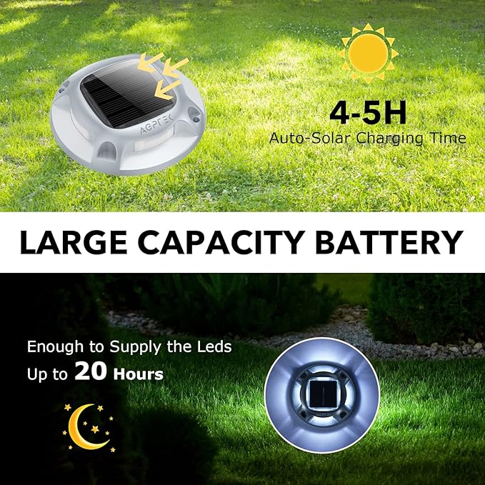 AGPTEK Solar Driveway Lights Outdoor 16 Pack, 2 Color Modes LED Deck Dock Marine Waterproof Driveway Marker Lights for Step Sidewalk Stair Garden Pathway Walkway Yard (Warm White/Cool White)