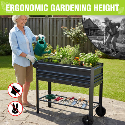 WORKPRO Galvanized Raised Garden Bed with Legs & Wheels, 37x14.6x31.6in, 400LB Capacity Elevated
