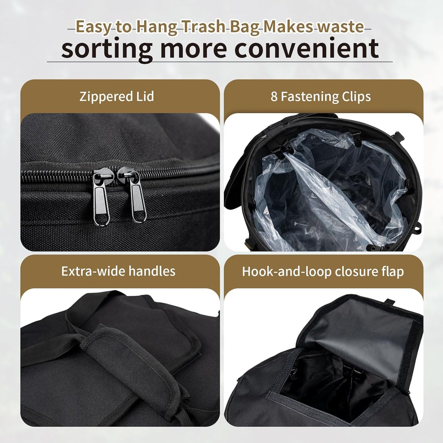 ONETIGRIS Collapsible Trash Can for Camping,12 Gallon Pop up Trash Can with Sorting Clips, Outdoor Collapsible Bin with Lid 600d Oxford Cloth Yard Waste Bags Garden Bag for Camping,Recycling,RV