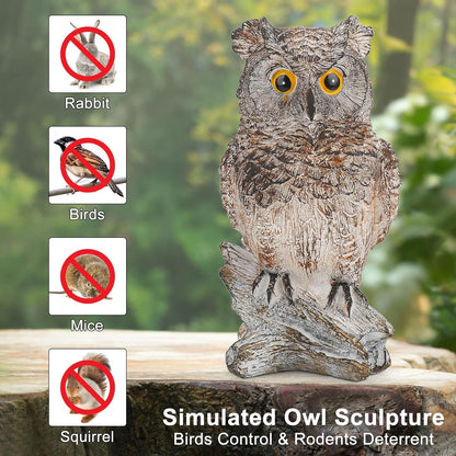Owl Outdoor Statue Figurine Decoration, Hand-Painted Owl on Branch, Waterproof, Fade-Proof Sculpture for Garden, Patio, Home Decor Statue (Brown)
