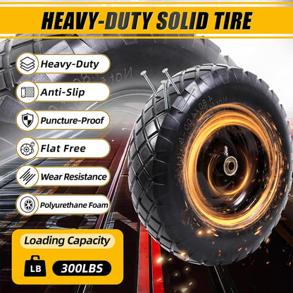 MZREXN 4.80/4.00-8" Flat Free Tire and Wheel, 16" Universal Solid Wheelbarrow Tires, with 5/8" & 3/4" Bearings, 3" Centered Hub for Hand Truck Garden Trailers Utility Cart Yard Wagon (2-PACK, Black)