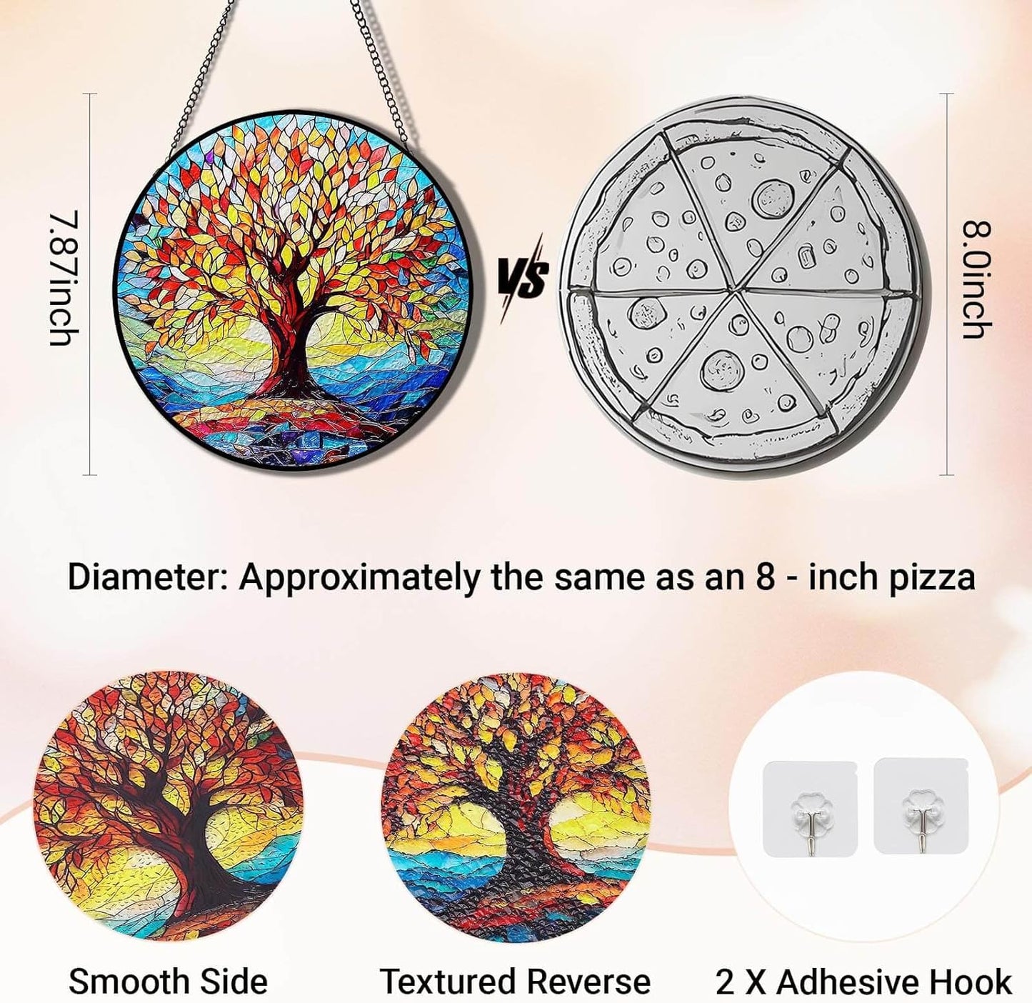 Tree of Life Stained Glass Suncatcher | 8" Round Indoor Window Sun Catchers with Stain Glass Panels | Handmade Wall Art Decor | Birthday Gifts for Women, Grandmothers