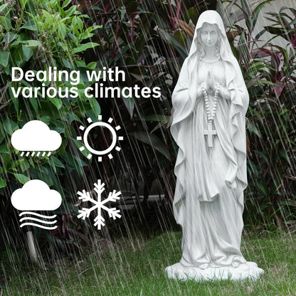 Virgin Mary Praying Statue 31.49 Inch Tall Outdoor Garden Religious Garden Statue Mary Statue Outdoor Yard Patio Deck Home Entryway Hallway Sculpture Magnesium Oxide Stone （White Virgin Mary）