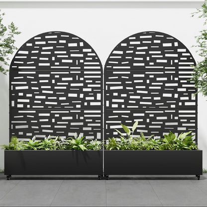 Casaphoria 72"x47" Metal Raised Garden Bed with Trellis(2 Pack), Outdoor Planter Box with Wheels & Drainage Holes for Climbing Plants, Flowers, Elevated Garden Kit, Black-Gerald-Arched