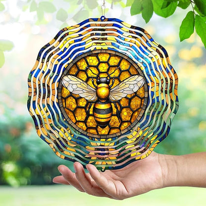 FLAGWIX Christmas Bee Wind Spinners Outdoor - 3D Stainless Steel Metal Wind Spinners 12 in - Bee Gifts Decorations for Home, House Outdoor Garden Decor for Outside, Christmas Garden Gifts for Women