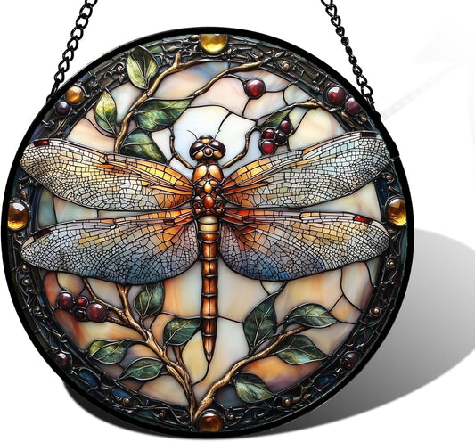 Stained Glass Window Hanging - Dragonfly Plant Suncatcher Ready to Hang Window Doors Home