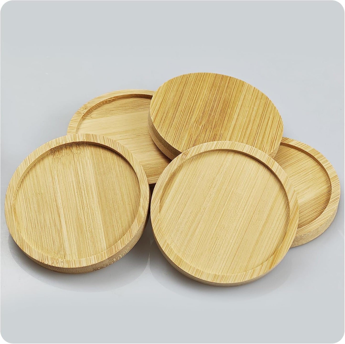 6Pcs 3” Bamboo Plant Saucer, Round Pot Tray for Indoor Planters, Succulent Holder Drainage Tray, Versatile Coaster Set for Home Office Decor