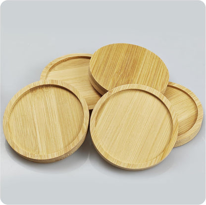 6Pcs 3” Bamboo Plant Saucer, Round Pot Tray for Indoor Planters, Succulent Holder Drainage Tray, Versatile Coaster Set for Home Office Decor