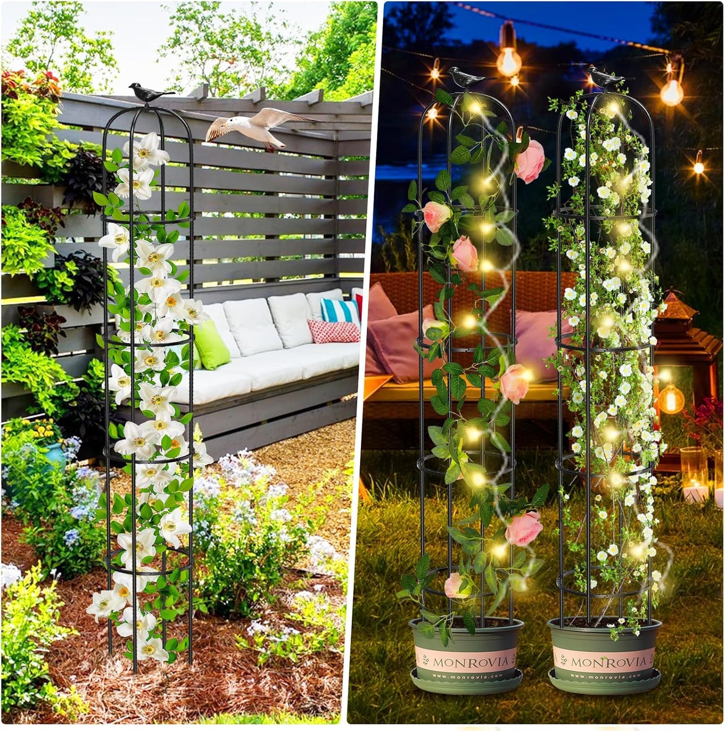 Tower Obelisk Garden Trellis for Climbing Plant，73.6inch Rustproof Metal Potted Plant Climbing Support for Indoor Outdoor Flowers Vegetable Fruits Vines Support （1pcs）