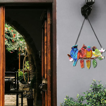 2 Pack Stained Glass Window Hanging - Hummingbird Decorations Suncatcher Hand-Painted Double Sided Birds on A Branch Sun Catcher for Window Home Decor Gifts for Mom,Bird Lovers
