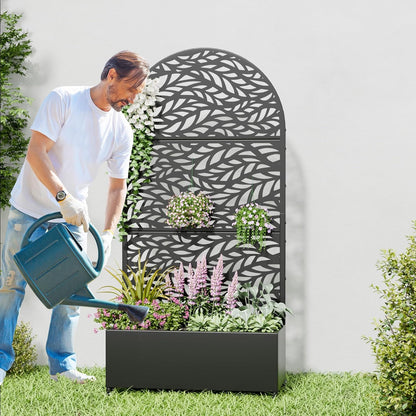 Casaphoria 72"x35" Metal Raised Garden Bed with Trellis(2 Pack), Outdoor Planter Box with Wheels & Drainage Holes for Climbing Plants, Flowers, Elevated Garden Kit with Privacy Screen, Black-Spring