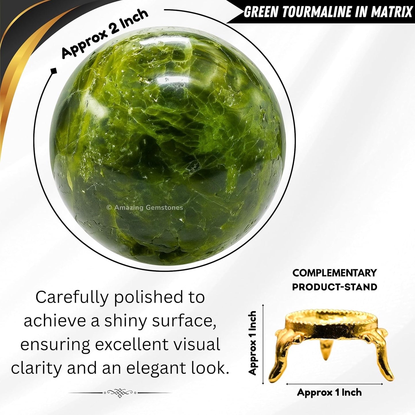 Amazing Gemstone Green Tourmaline in Matrix Crystal Ball with Stand - 2 Inches Crystal Sphere Meditation Balls for Witchcraft and Decorative Balls