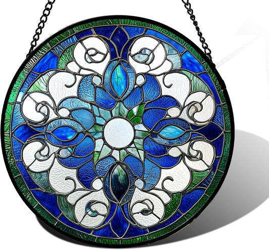 Stained Glass Window Hanging, Boho Style Sun Catchers Diamond Glass Panel Hangings Tiffany