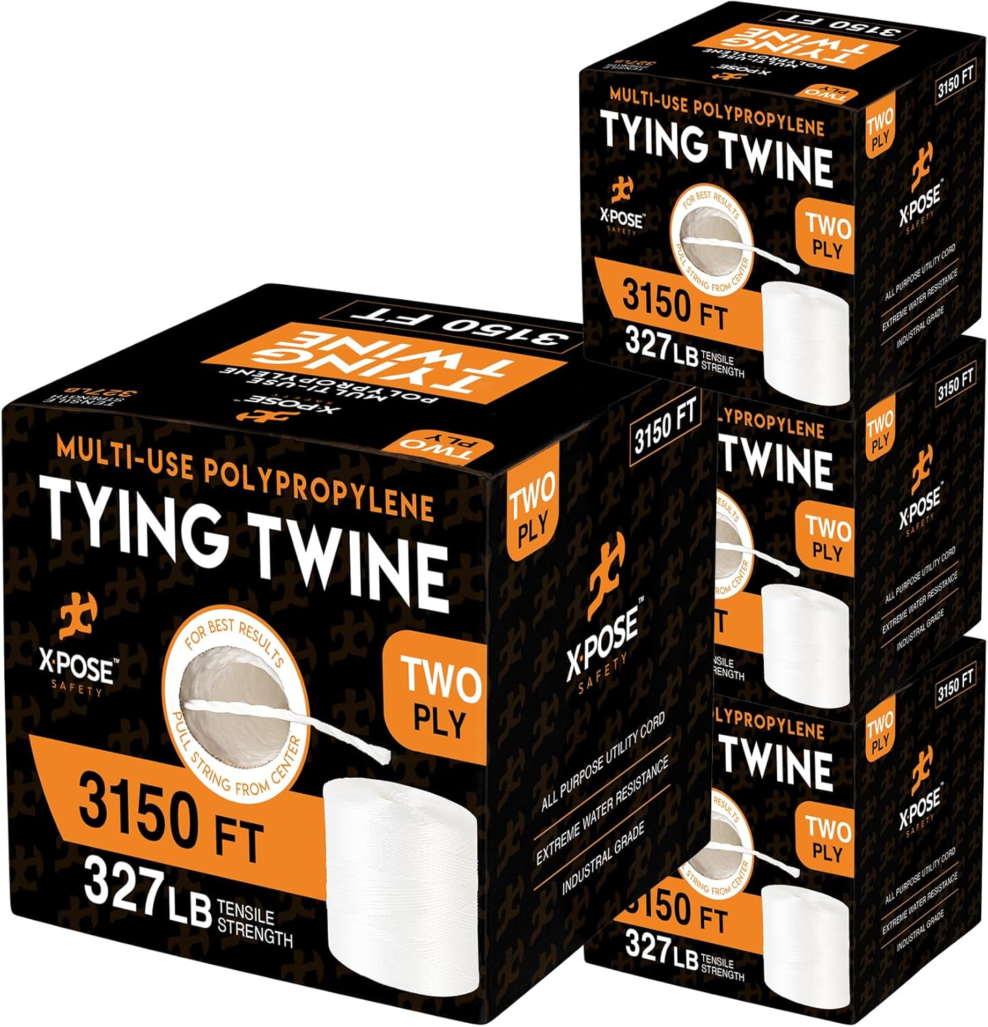 Polypropylene Tying Twine - 2 Ply White Plastic Poly String 4200' Roll - Soft On Hands - Heavy Duty Outdoor & Indoor Tie Line - Baling, Shipping & Bundling Twine, Packaging Rope 4 Pack