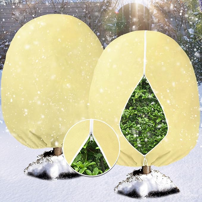 Evoio Plant Covers Freeze Protection 8 x 10 FT 3 oz/yd² Winter Frost Blankets Cloths Fabric Bags with Zipper for Outdoor Plants Tree Shrub Garden Potted Freeze Frost Winterizing Protection (2 Pack)