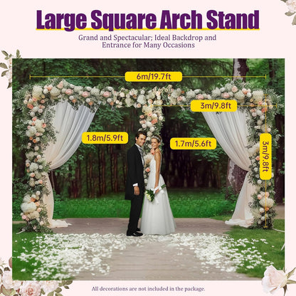 Wedding Arch Backdrop Stand, 19.7 x 9.8 FT Silver Wedding Arches Square Carbon Steel Balloon Arch Stand, Garden Arbor Frame for Birthday Party Photo Booth Background Decoration