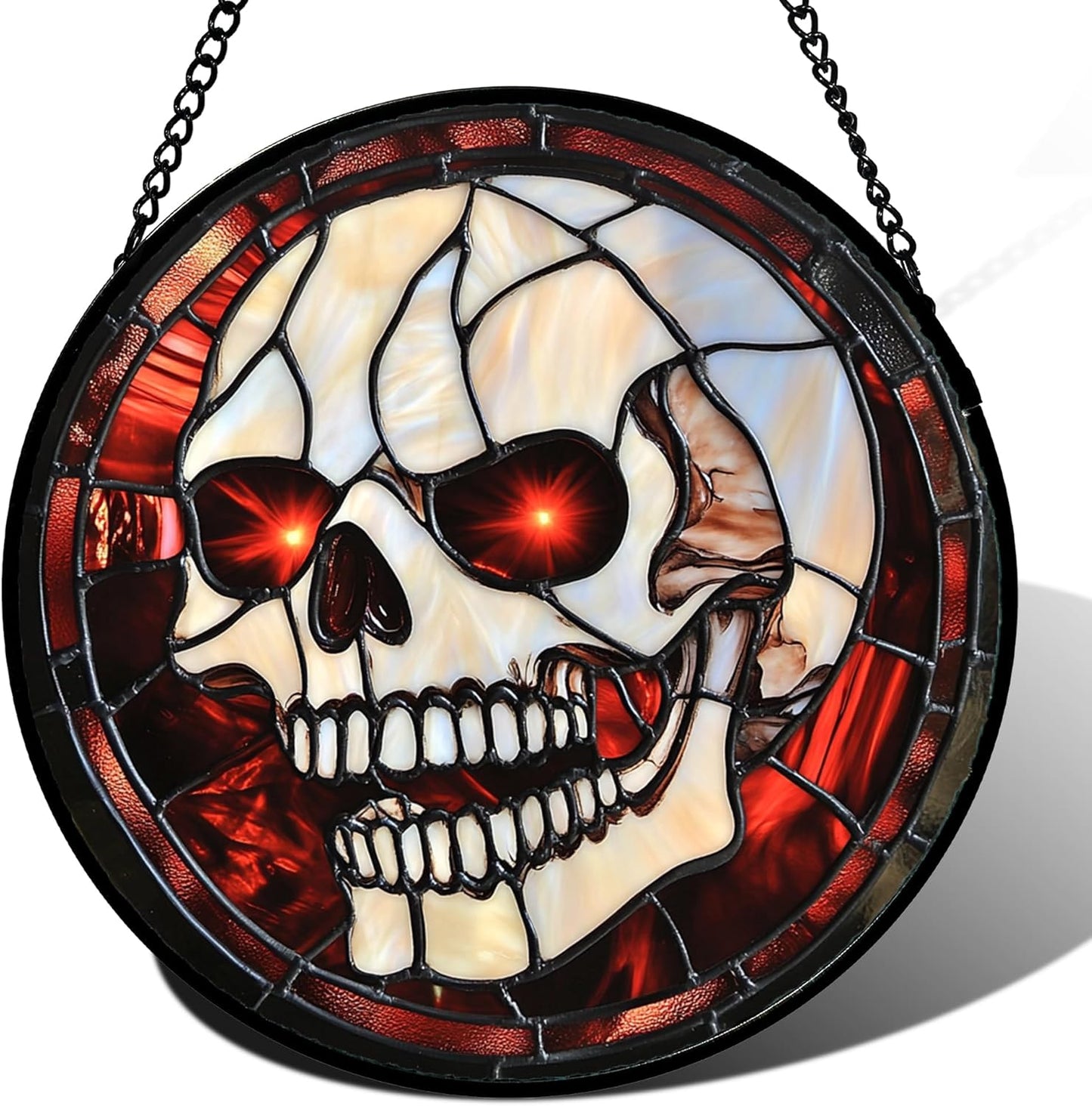 Stained Glass Window Hanging - Halloween Decorations White Skeleton Suncatcher for Doors Garden Indoor Spooky Funny Red Sun Catchers Gothic Decor Horror Gifts for Women Men Friend 6.3 in
