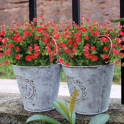 Outdoor Artificial Plant UV Resistant Fake Stems Plants, Faux Plastic Greenery for Indoor Outside Hanging Plants Garden Porch Window Box Home Wedding Farmhouse Outdoor Decorations for Patio (Red)