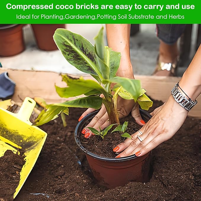 J6&H6 4 Pack Natural Organic Coco Coir Bricks for Plants,Coconut Soil with Low EC Value and PH,Easy to Expand Coconut Coir Bricks Potting Soil,Suitable for Garden Planting Flowers and Vegetables