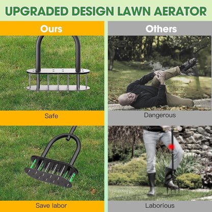 Lawn Aerator Spikes Aerating Tool, Manual Aeration Tools with Padded T-Handle, Wide Foot Plate, 15 3 Inch Solid Steel Spikes, Yard Aerators for Lawn Yard & Garden