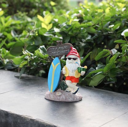 Surfing Dwarf，Gnome Garden Decorations Resin Statue Outdoor Statue Lawn Yard Balcony Porch Home Decorations Garden Decor