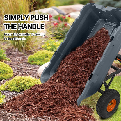 Garvee 800 LBS Poly Garden Dump Cart, Heavy-Duty Wheelbarrow with 10 in Tires, 180° Rotating Handle, Steel Frame and Quick Release System Garden Dump Cart for Soil Plants Gardening Tools Wood