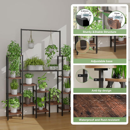 Plant Stand Indoor with Grow Light-14 Tiered Metal Plant Stand, 61.5" Tall Metal Plant Shelf for Multiple Plants, Large Plant Rack with Grow Lights, Sturdy Corner Flower Holder for Living Room Decor