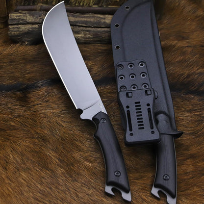 BA-KOR 5MM Full Tang (9CR18MOV) steel 14.1-inch chopping knife+K sheath&5.9-inch cerium igniter can be used for outdoor hunting, camping, obstacle removal, barbecue, fishing, kitchen cutting EDC， Gift giving