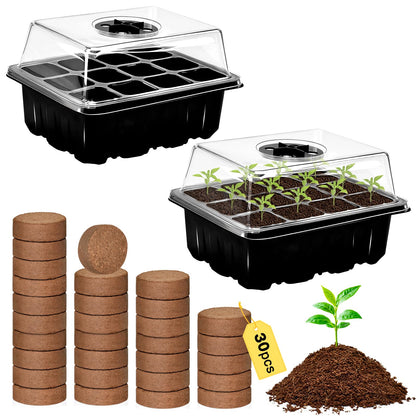 ZeeDix 2 Set Seed Starter Tray Kits with 30 Pack Coco Coir Pellets