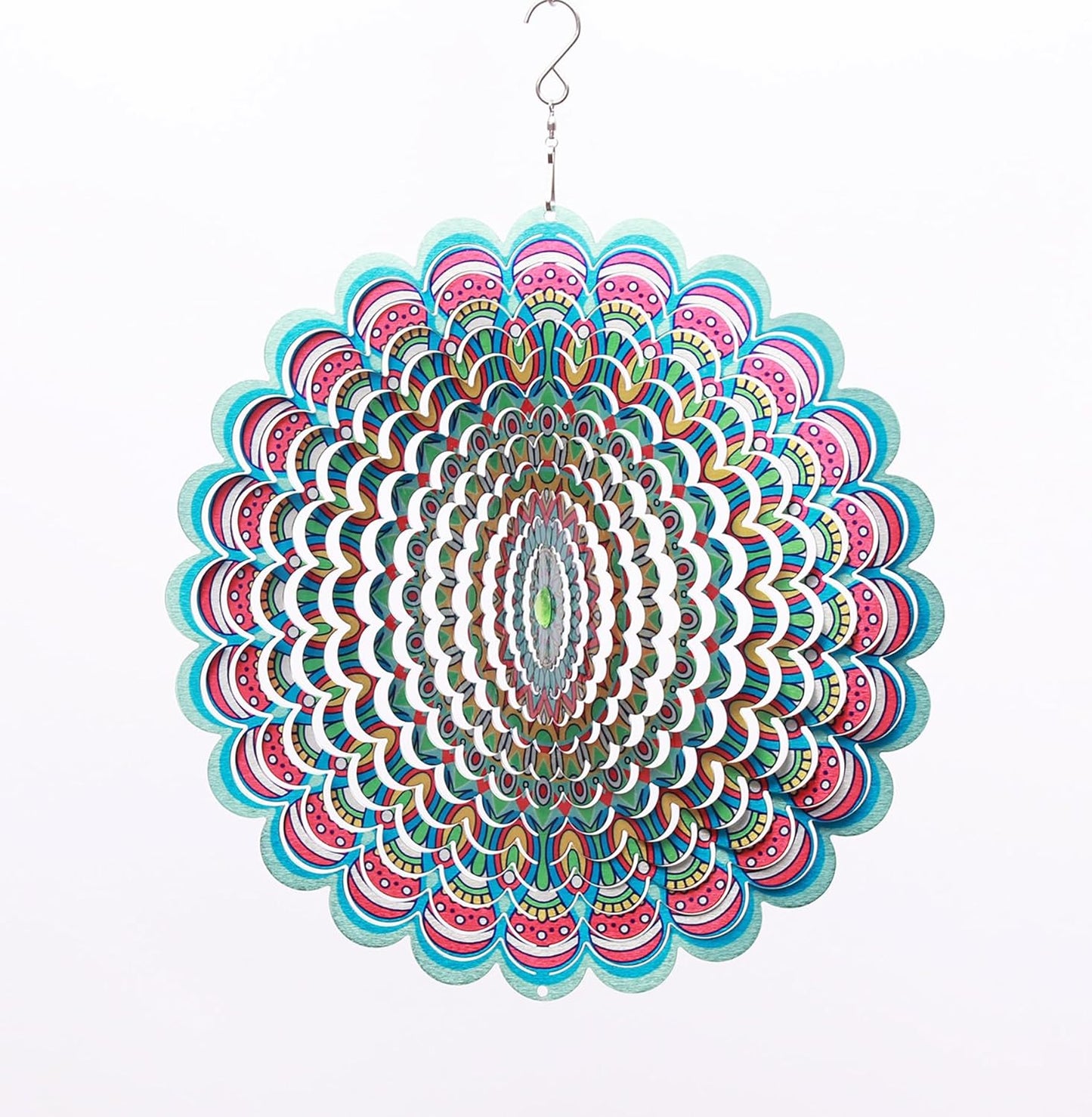 SPRING SONG Colorful Mandala Kinetic Wind Spinner for Yard and Garden Stainless Steel Spinner Indoor and Outdoor Hanging Decor Crafts Ornaments Kinetic Art Spinner Hanging Wind Spinners Decor Gifts