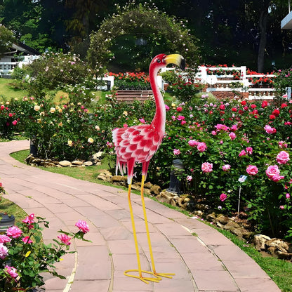 Flamingo Garden Metal Statues - Pink Flamingo Sculptures, Metal Birds Yard Art Outdoor Statue, Outdoor Backyard Decor, Patio, Porch, Lawn Ornament Large Iron Yard Decoration - 33 Inch