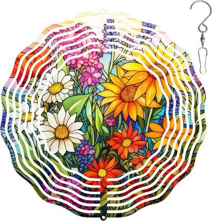 3D Flower Wind Spinner 10 Inch Garden Wind Spinners with Flower Designs for Yard Stainless Steel Flower Spinner with Unique Visual Effect Hanging Flower Wind Sculptures Garden Decor Gift