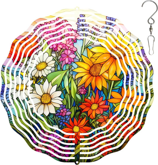 3D Flower Wind Spinner 10 Inch Garden Wind Spinners with Flower Designs for Yard Stainless Steel Flower Spinner with Unique Visual Effect Hanging Flower Wind Sculptures Garden Decor Gift
