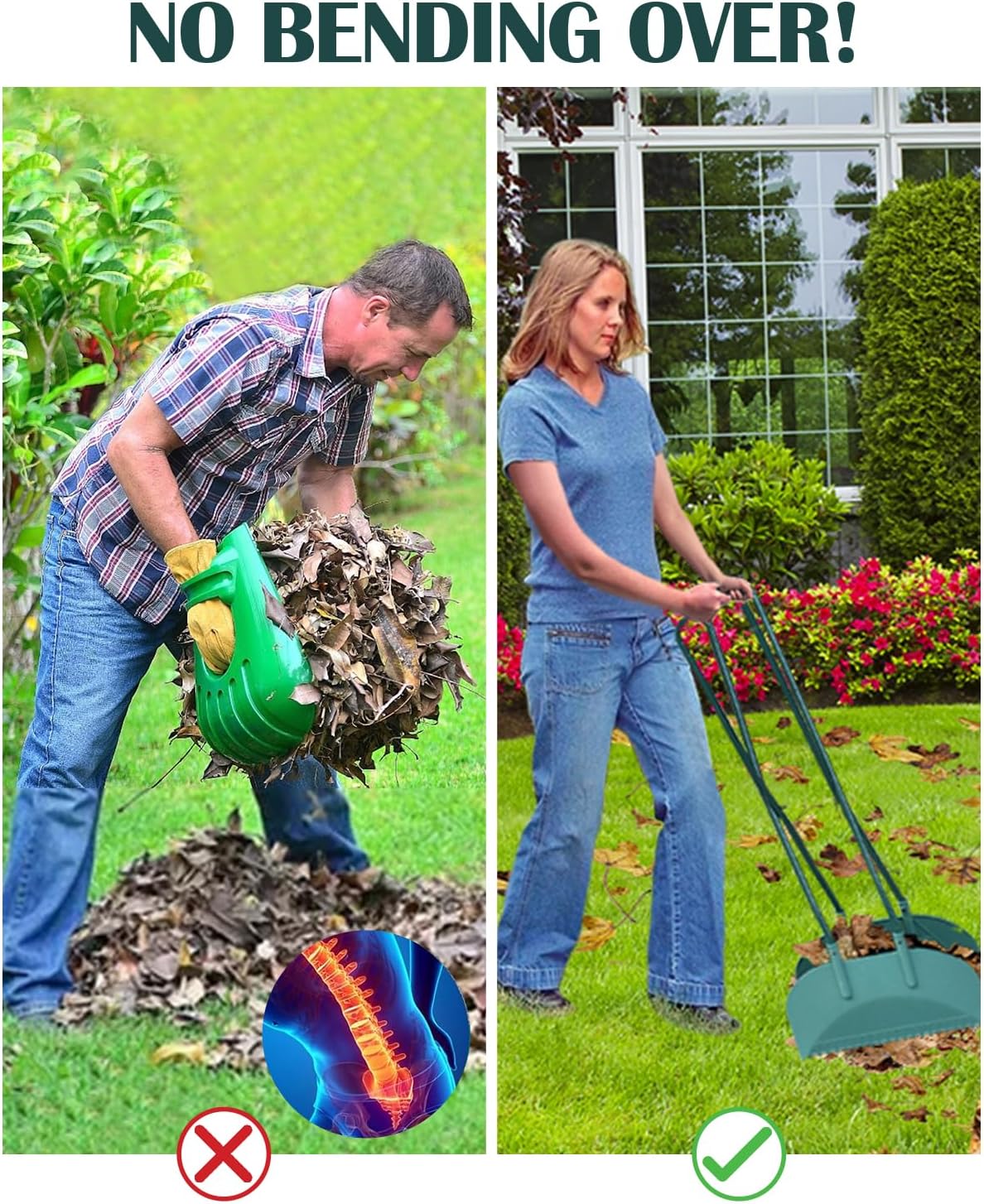 Leaf Grabber Leaf Rake Picker Upper Scoops with Long Handle Garden Rake for Yard Work Yard Tools for Lawn Cleaning